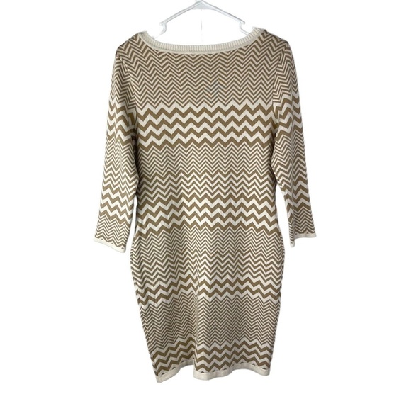 Tab and White Chevron Sweater Bodycon Dress Size Medium - Picture 2 of 11